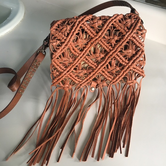 Anthropologie fringe leather braided crossbody bag - Picture 3 of 16